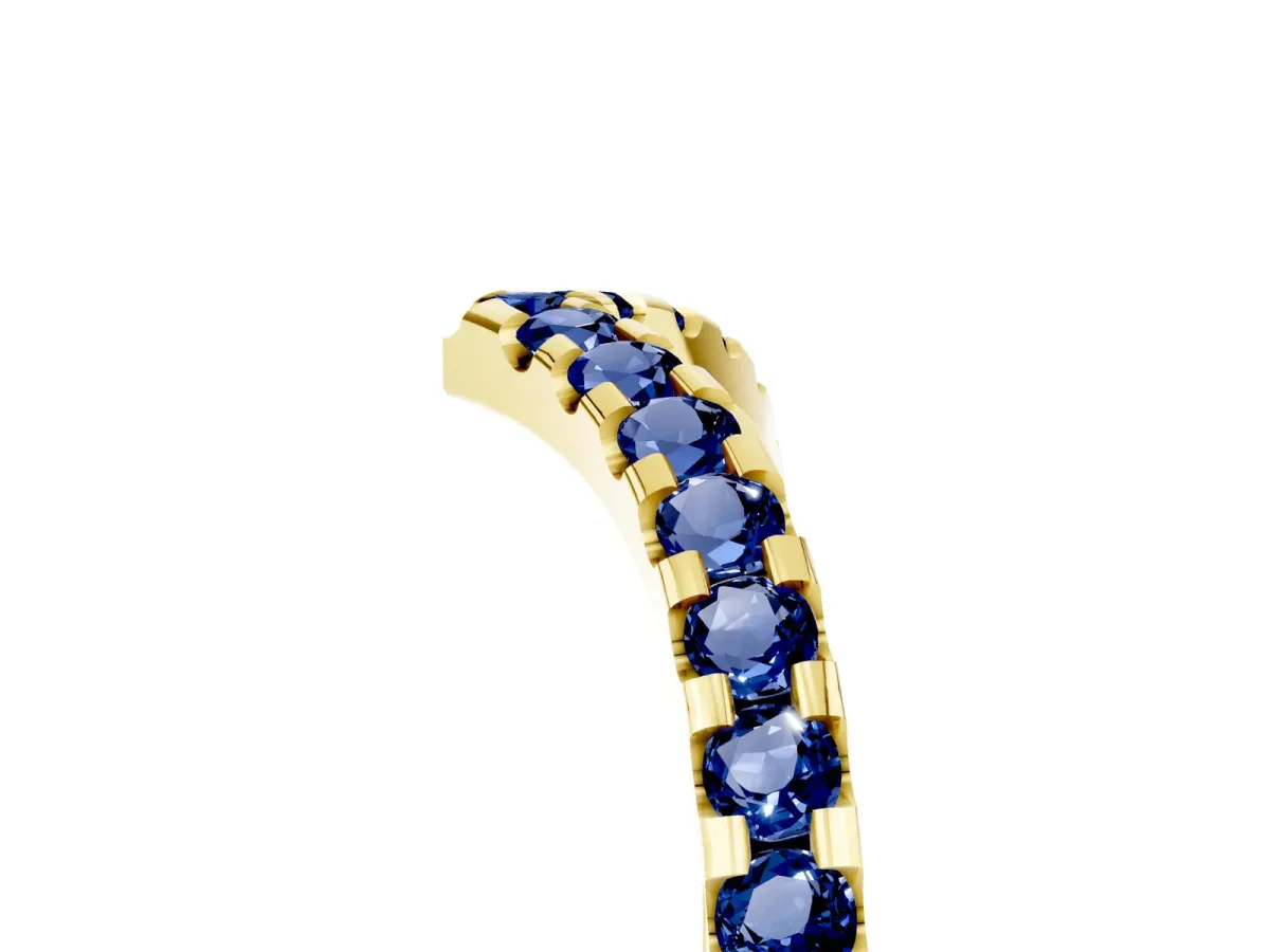 Pavé Round Blue Sapphire Chevron Band with Shared Prong Setting Yellow gold