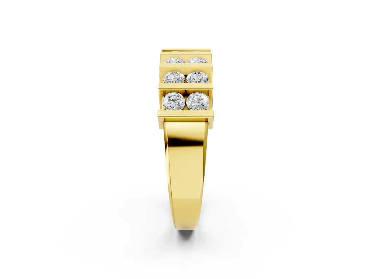 Channel Set Round Diamond Step Band with Bar Prong Setting Yellow gold