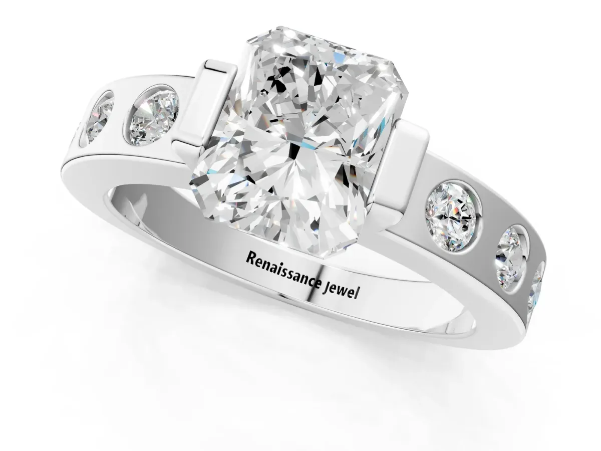 Radiant Cut Brilliant Channel-Set Diamond Ring with Bezel Prong Setting Platinum