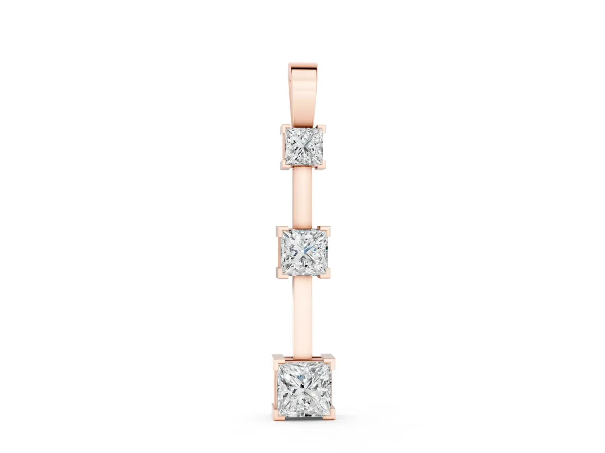 Three-Stone Princess Cut Prong Set Pendant Rose gold