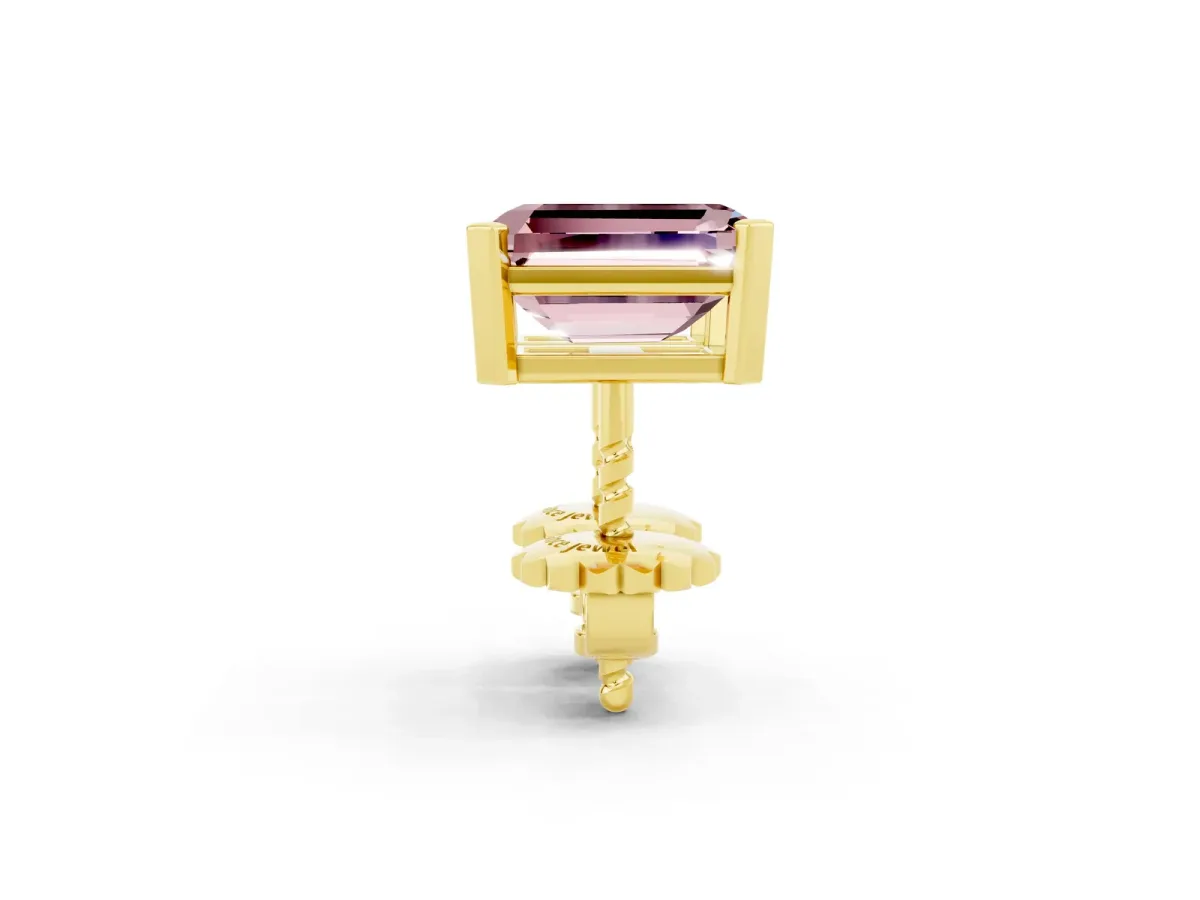 Emerald Cut Morganite Stud Earrings Yellow gold