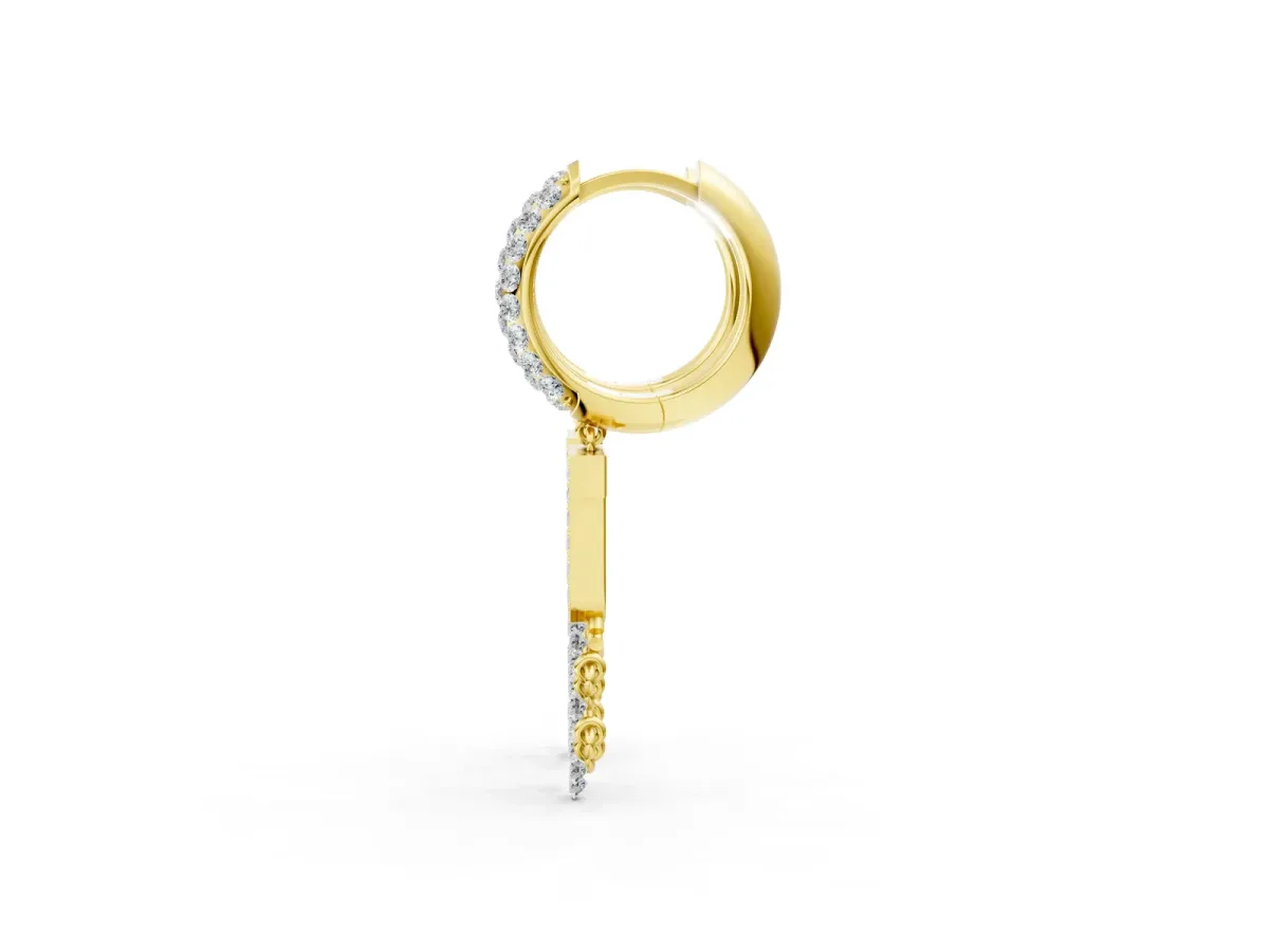 Round Diamond Initial J Huggie Hoop Earrings Yellow gold