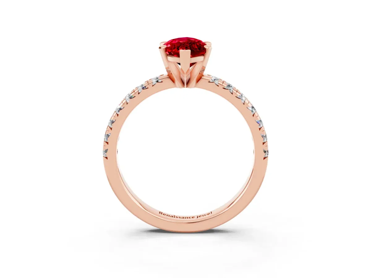 Marquise Cut Ruby Solitaire Pavé Engagement Ring with Round Band and Prong Setting Rose gold