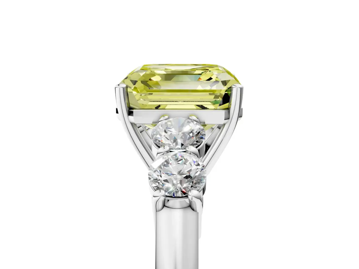 Fancy Yellow Asscher Cut Cut Diamond Five-Stone Prong Set White Gold Ring Platinum