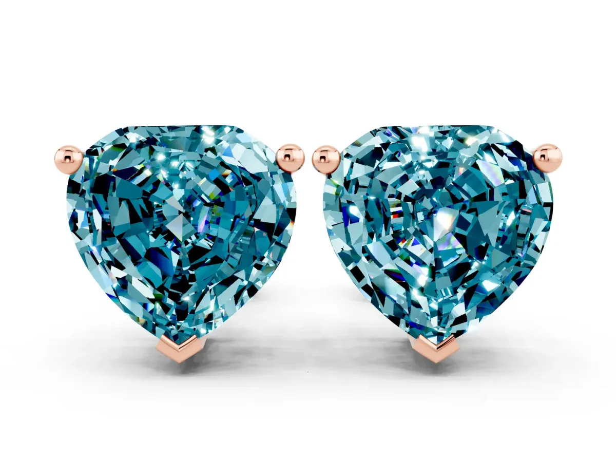 Heart Cut Blue Topaz Stud Earrings Rose gold