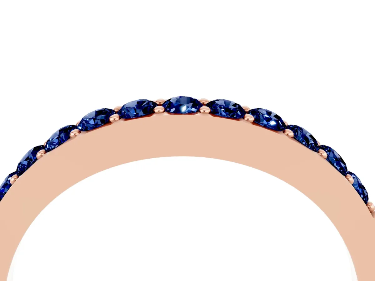 Round Blue Sapphire Curved Wedding Band with Channel Setting Rose gold