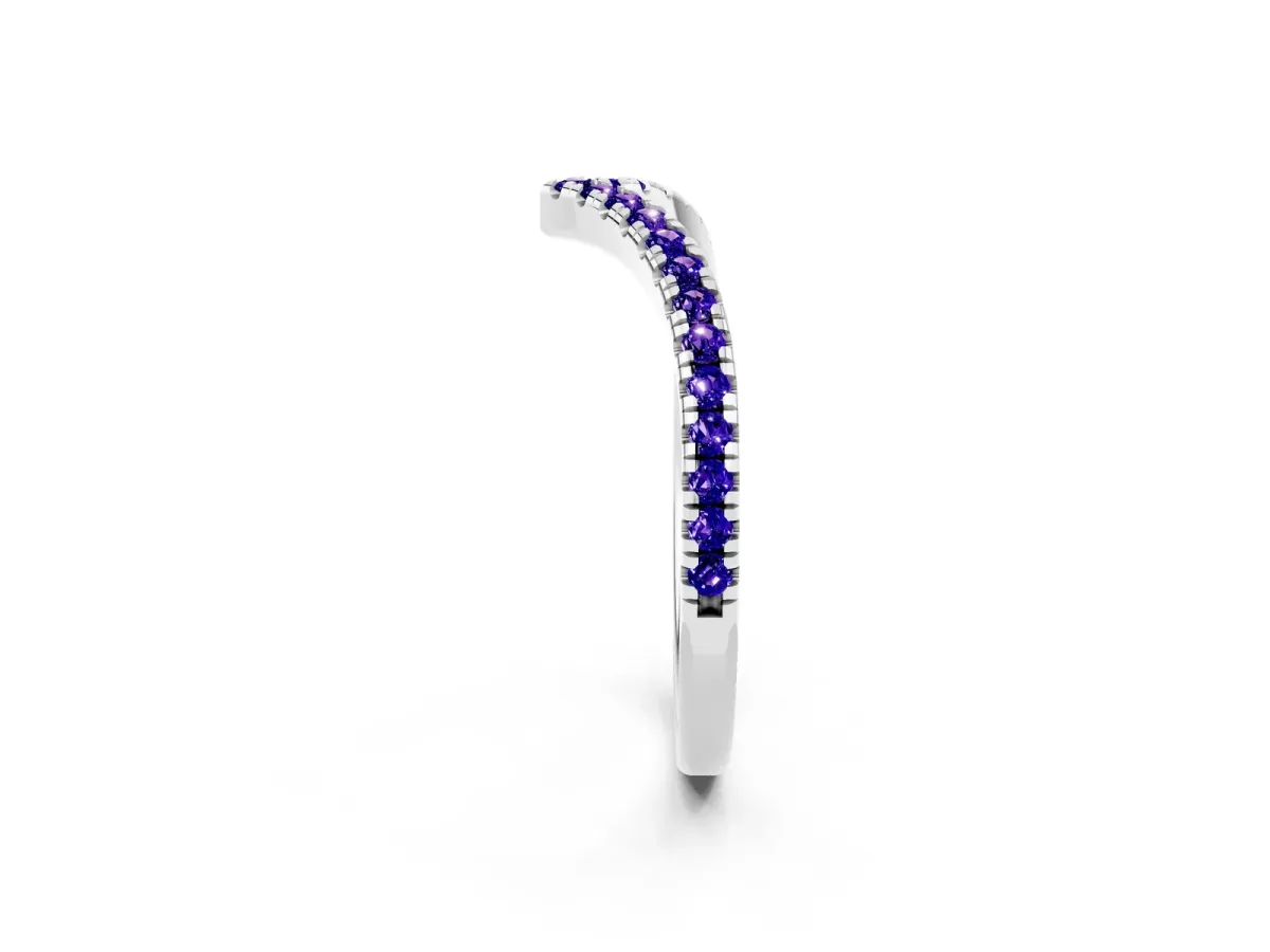 Pavé Round Tanzanite V-Shaped Chevron Band with Shared Prong Setting Platinum