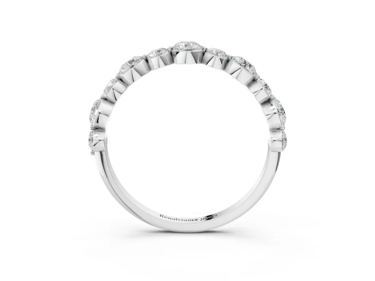 Round Diamond Scalloped Prong Set Eternity Band Silver