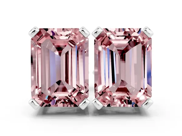 Emerald Cut Morganite Stud Earrings Platinum