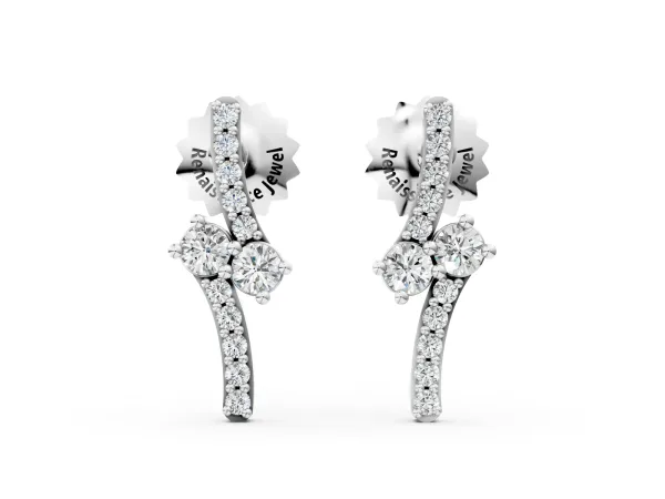 Round Diamond Two Stone Bypass Stud Earrings Platinum
