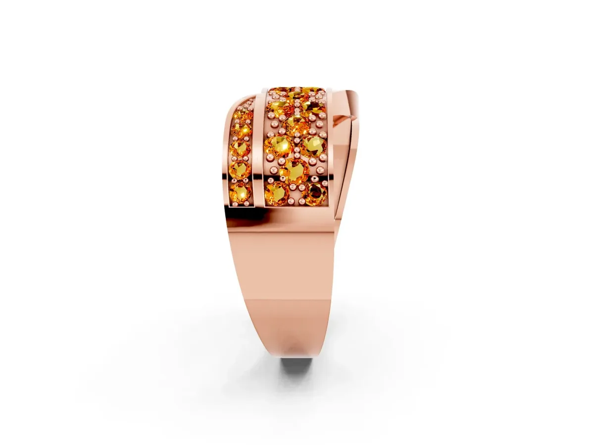 Pavé Round Citrine Crossover Band with Bead Prong Setting Rose gold