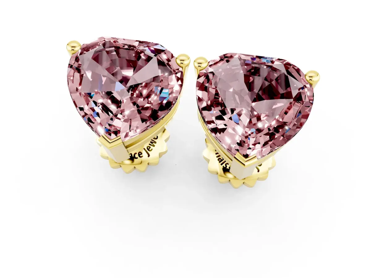Heart Cut Morganite Stud Earrings Yellow gold