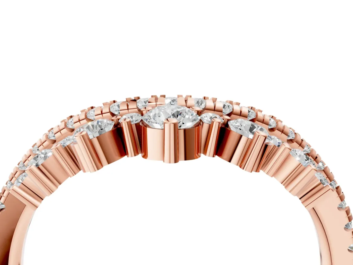 Round Diamond Pavé Contour Band with Prong Setting Rose gold