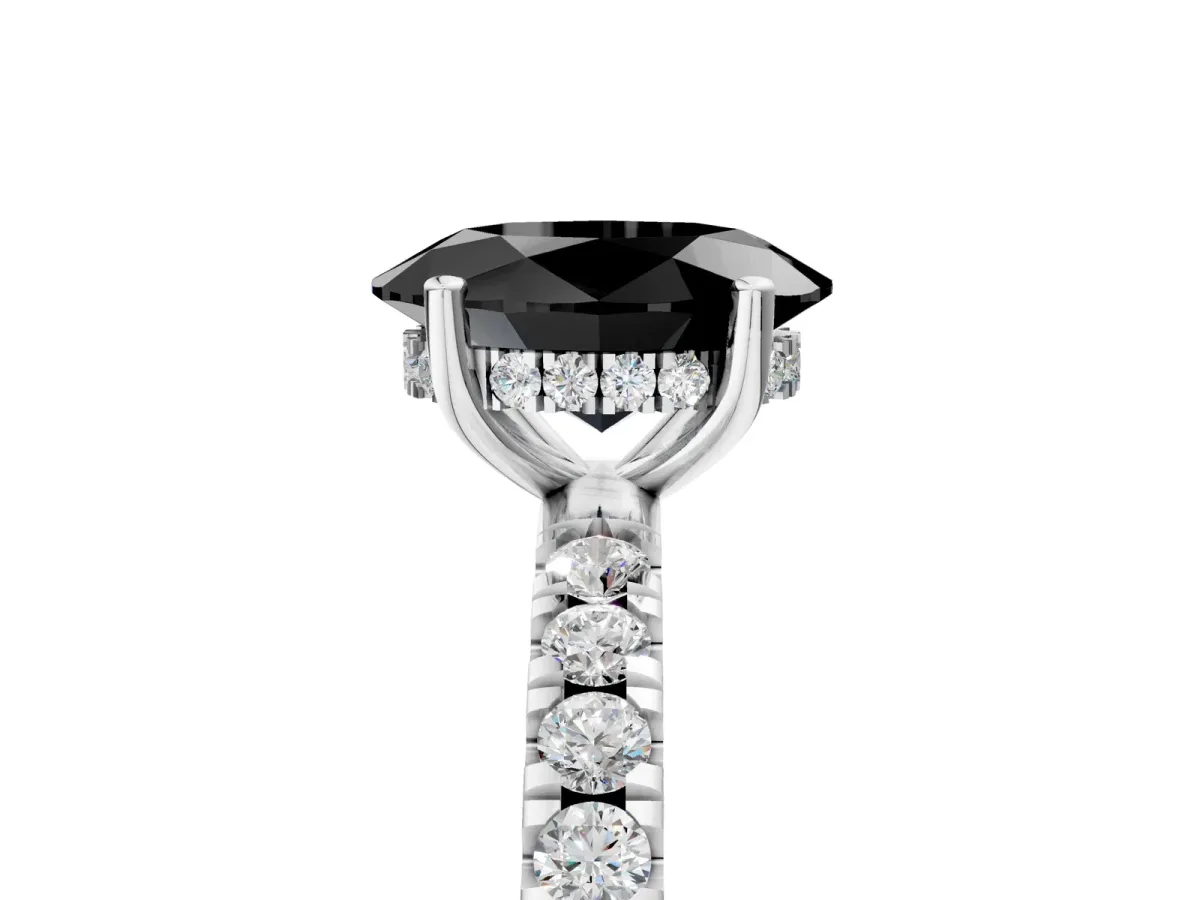 Fancy Black Oval Cut Diamond Pave Band Solitaire Ring with Round and Prong Setting Platinum
