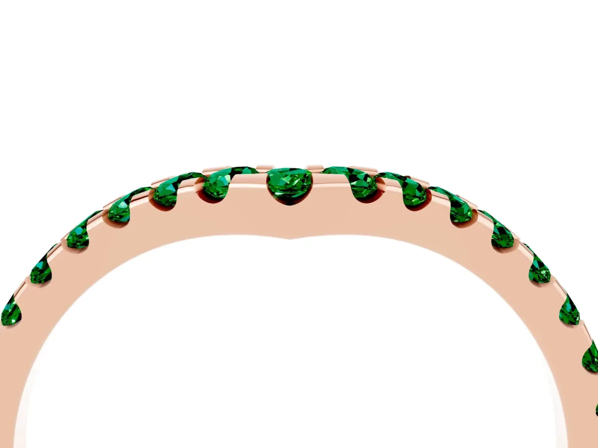 Pavé Round Emerald Chevron Band with Shared Prong Setting Rose gold