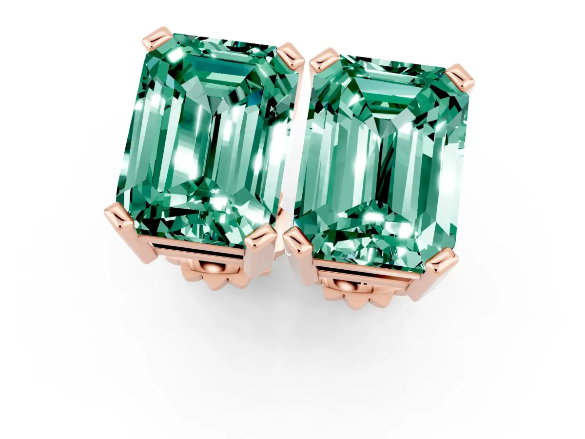 Emerald Cut Green Sapphire Stud Earrings Rose gold