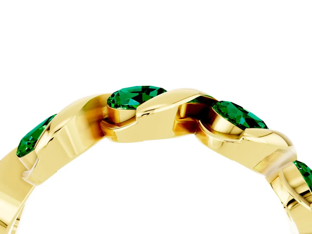 Round Emerald Wave Band with Channel Setting and Shared Prongs Yellow gold