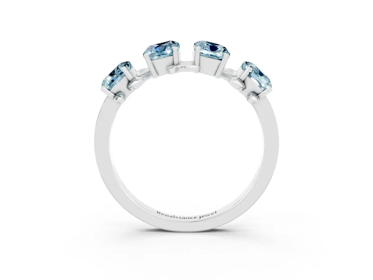 Emerald Cut Aquamarine Prong-Set Half Eternity Band Silver