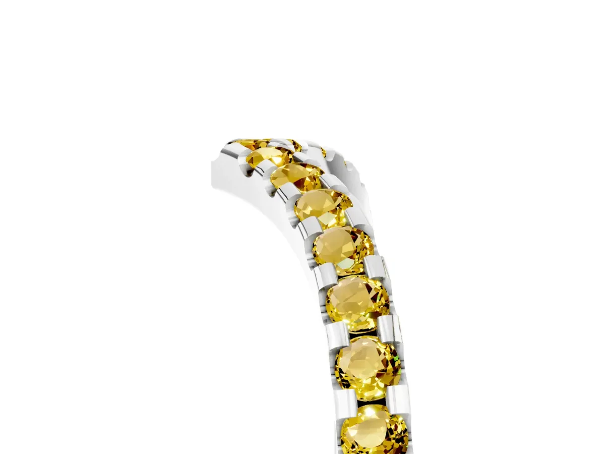 Pavé Round Yellow Sapphire Chevron Band with Shared Prong Setting White gold