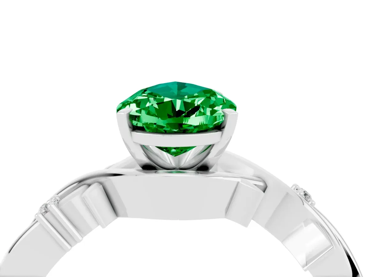 Pear Cut Emerald Solitaire Ring with Twisted Band and Prong Setting Silver