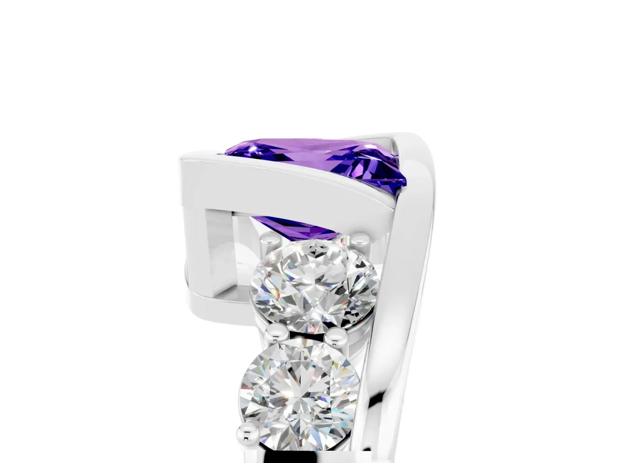 Bezel Set Princess Cut Tanzanite Bypass Ring with Round Accents Silver