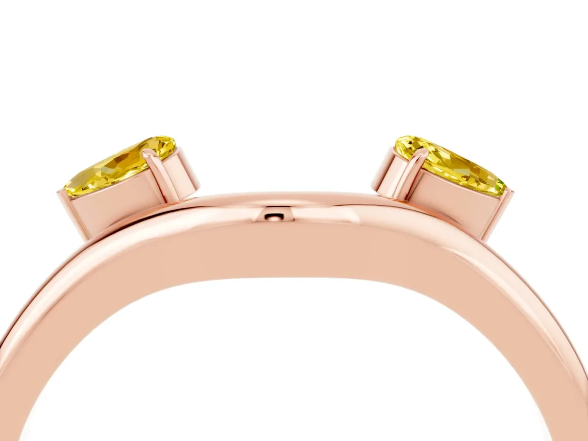 Pear Cut Yellow Sapphire Two-Stone Open Band Ring with Prong Setting Rose gold