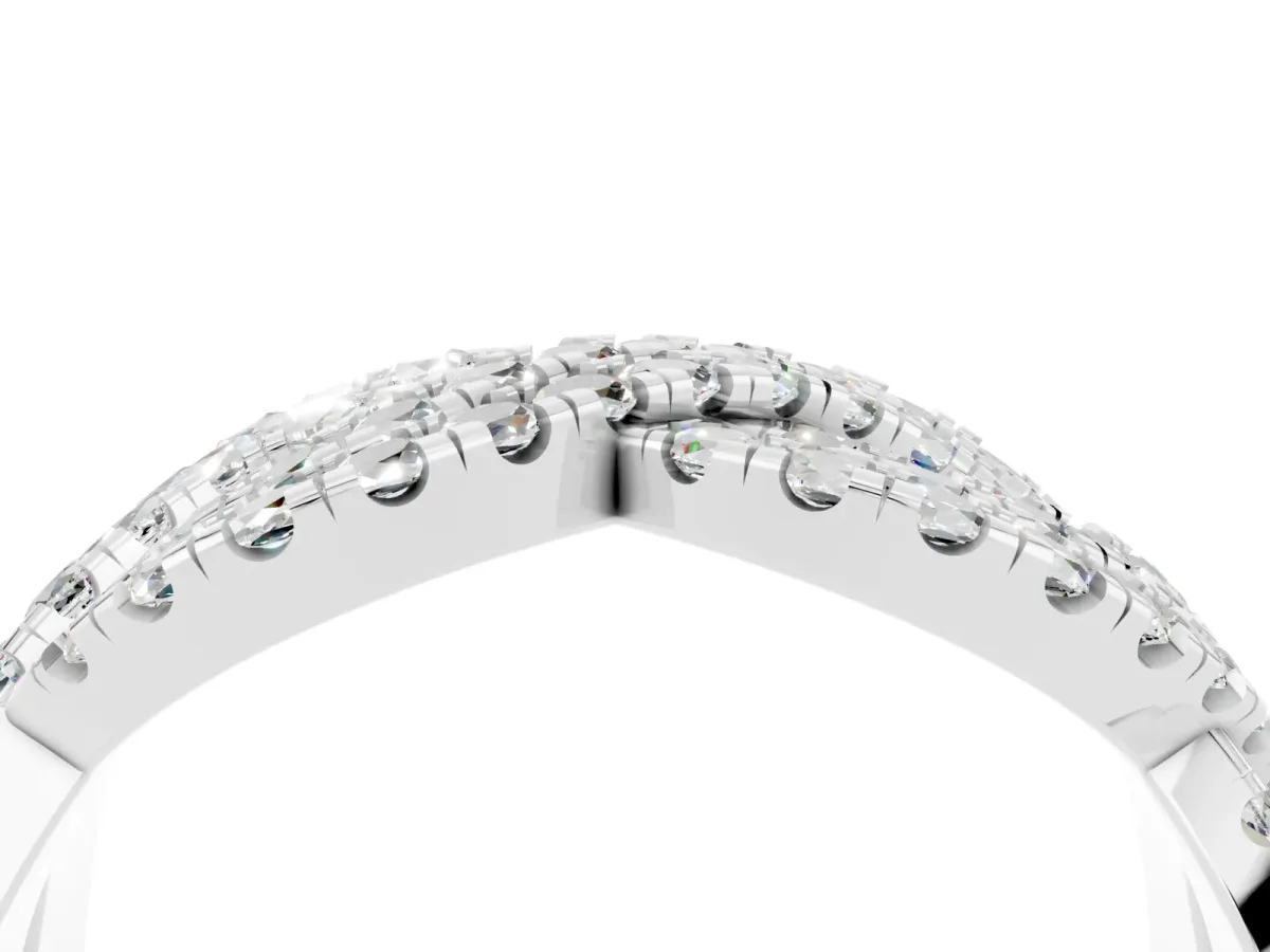 Pavé Round Moissanite Infinity Twist Band with Shared Prong Setting Platinum