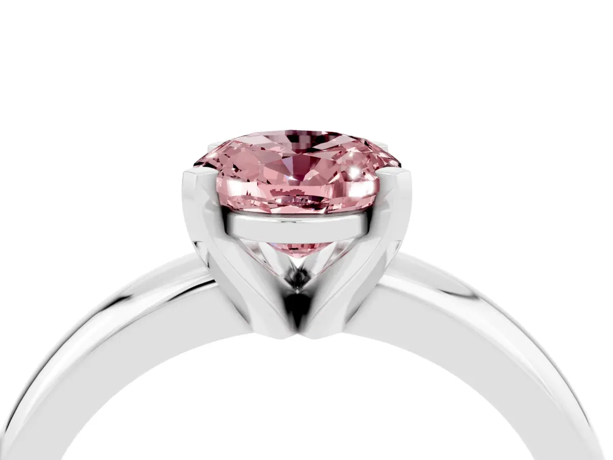 Oval Cut Morganite Solitaire Engagement Ring with Round Band and Four-Prong Setting Silver