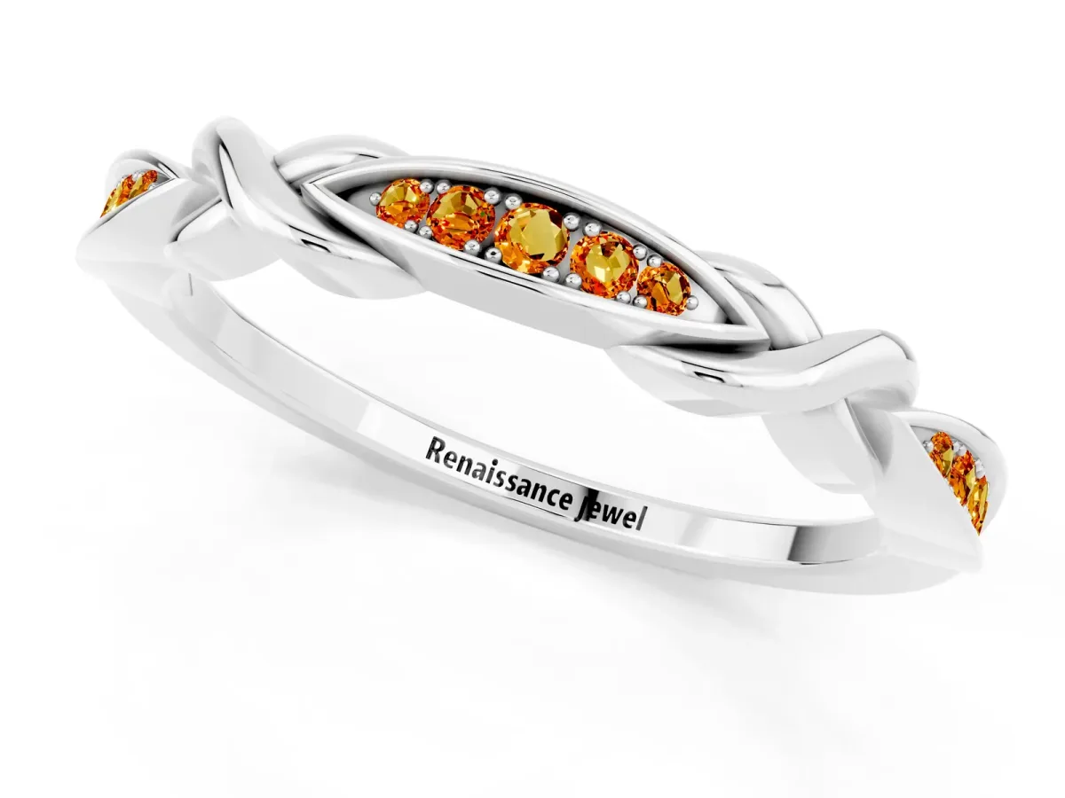 Twisted Marquise Citrine Pavé Band with Shared Prong Setting Silver