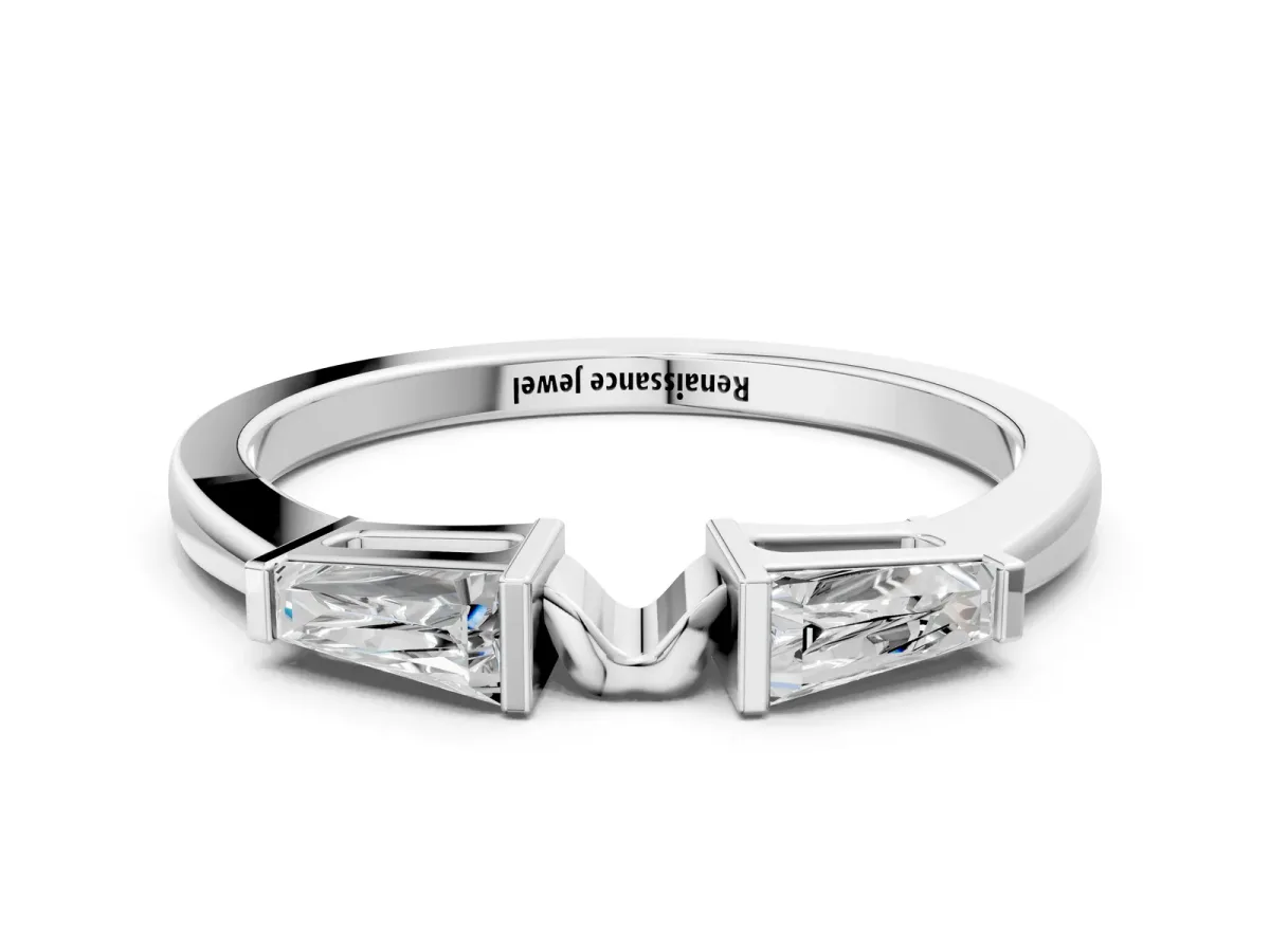 Baguette Diamond Open Band with Bar Prong Setting Platinum