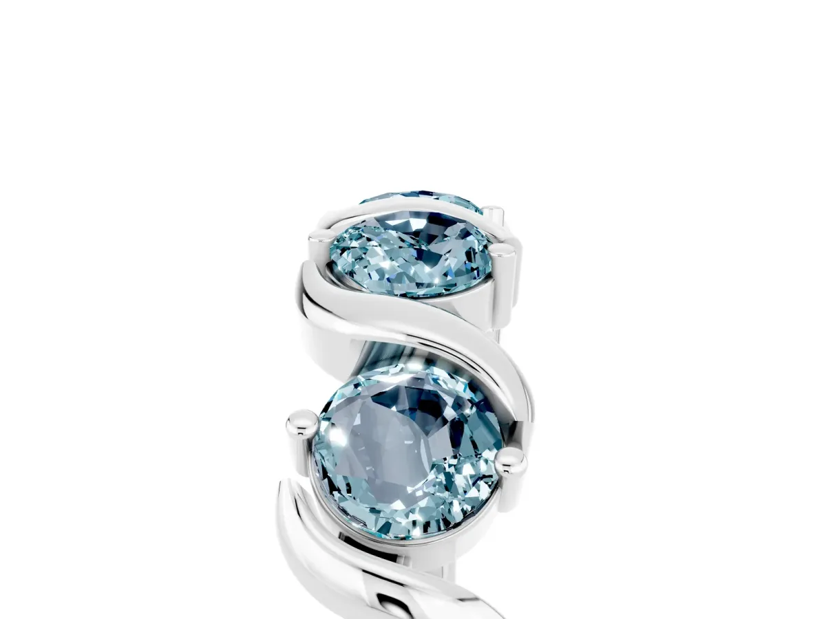 Six-Stone Round Aquamarine Wave Band with Shared Prong Setting White gold