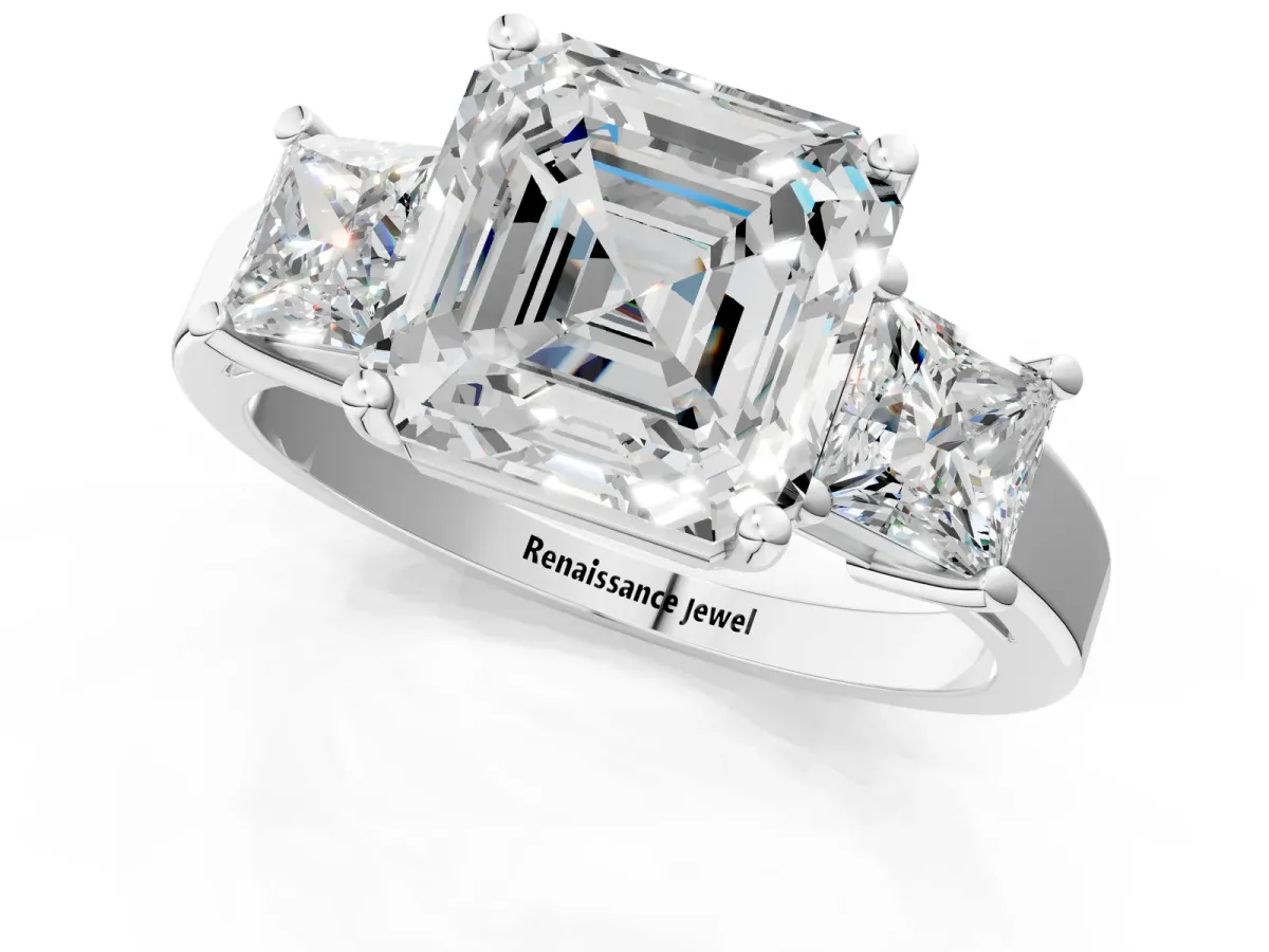 Three-Stone Asscher Cut Cut Solitaire Ring with Prong Setting Platinum