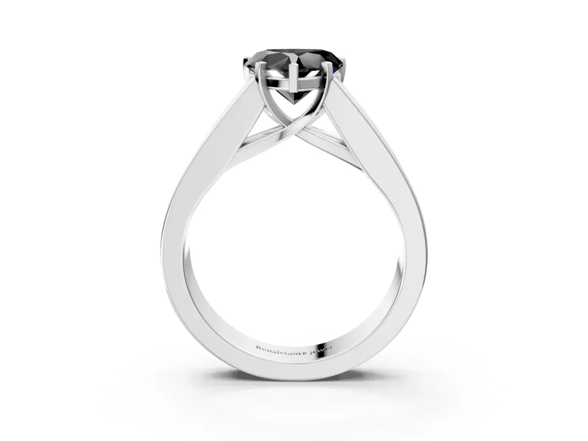 Fancy Black Heart Cut Cut Channel Set Solitaire Ring with Four-Prong Setting Silver