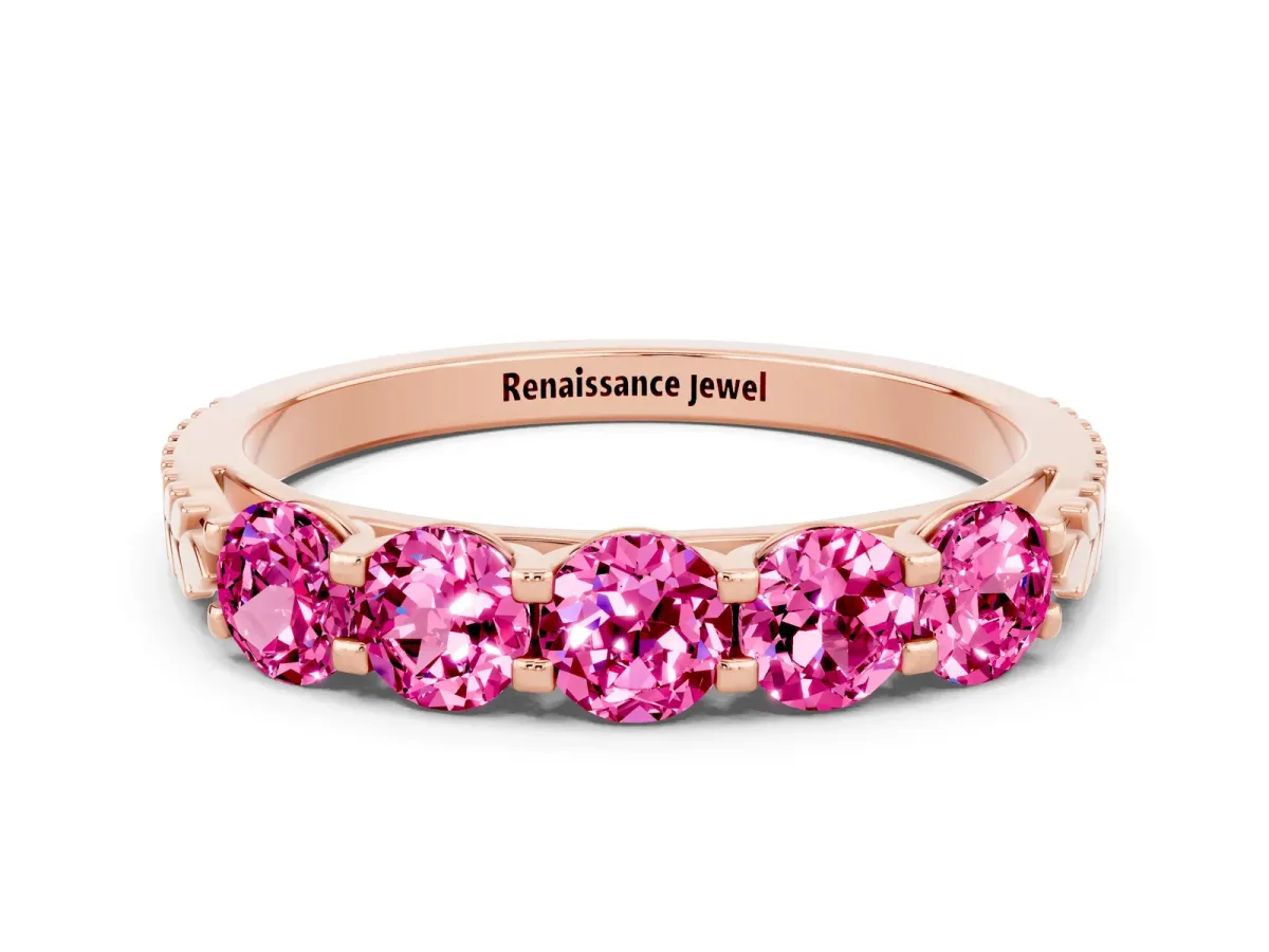 Five-Stone Round Pink Sapphire Prong-Set Band Rose gold