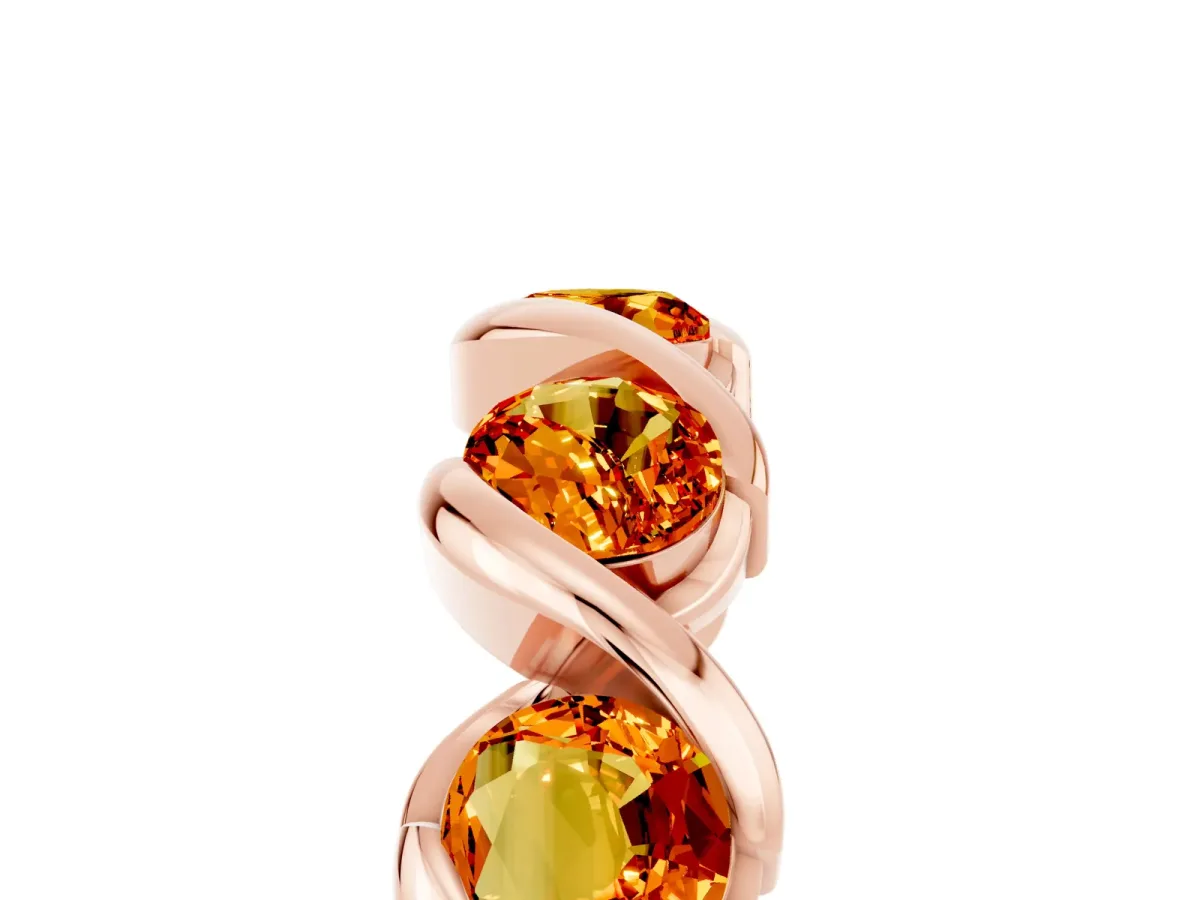 Round Citrine Wave Band with Channel Setting and Shared Prongs Rose gold