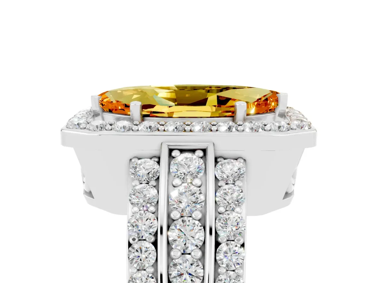 Marquise Cut Halo Citrine Ring with Round Split Shank and Prong Setting Silver