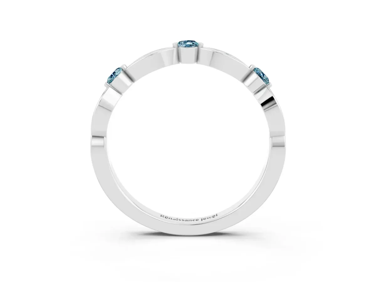 Marquise and Round Aquamarine Milgrain Band with Bezel Setting Silver