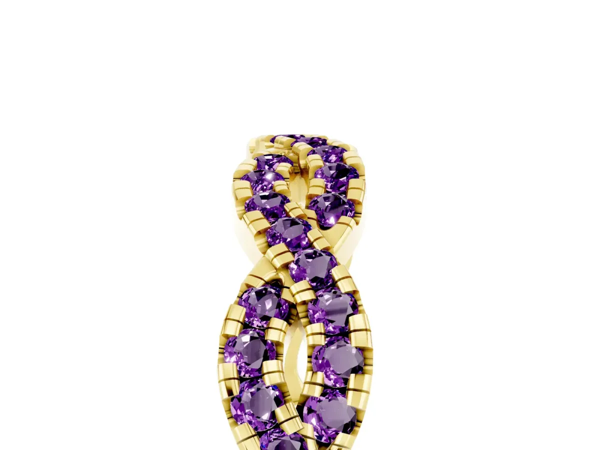 Round Amethyst Twisted Eternity Band with Pavé and Shared Prong Setting Yellow gold