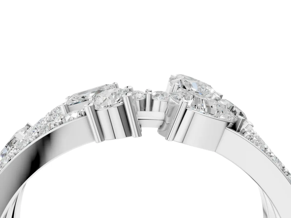 Mixed Shape Diamond Multi Row Promise Ring with Round Diamond Accents Platinum