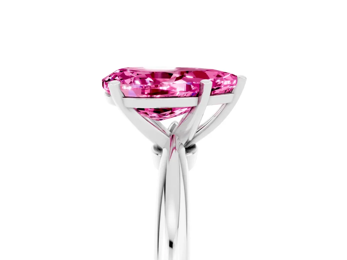 Pear Cut Pink Sapphire Solitaire Ring with Six-Prong Setting and Classic Band Silver