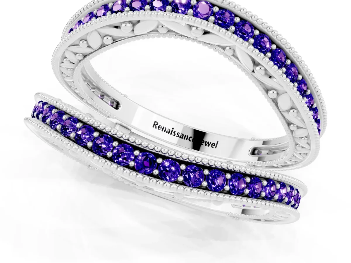 Round Tanzanite Milgrain Eternity Band with Channel Setting Silver