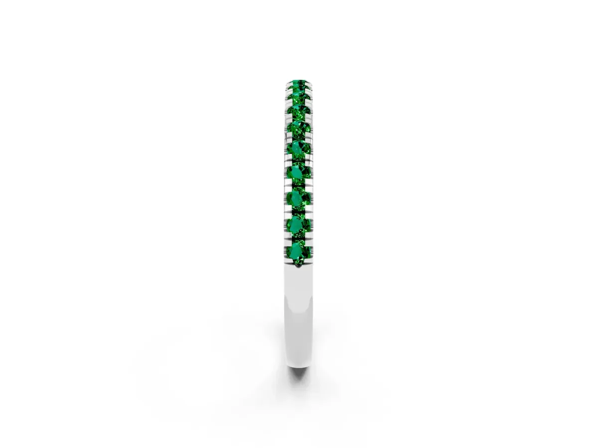 Pavé Round Emerald Half Eternity Band with Shared Prong Setting Platinum