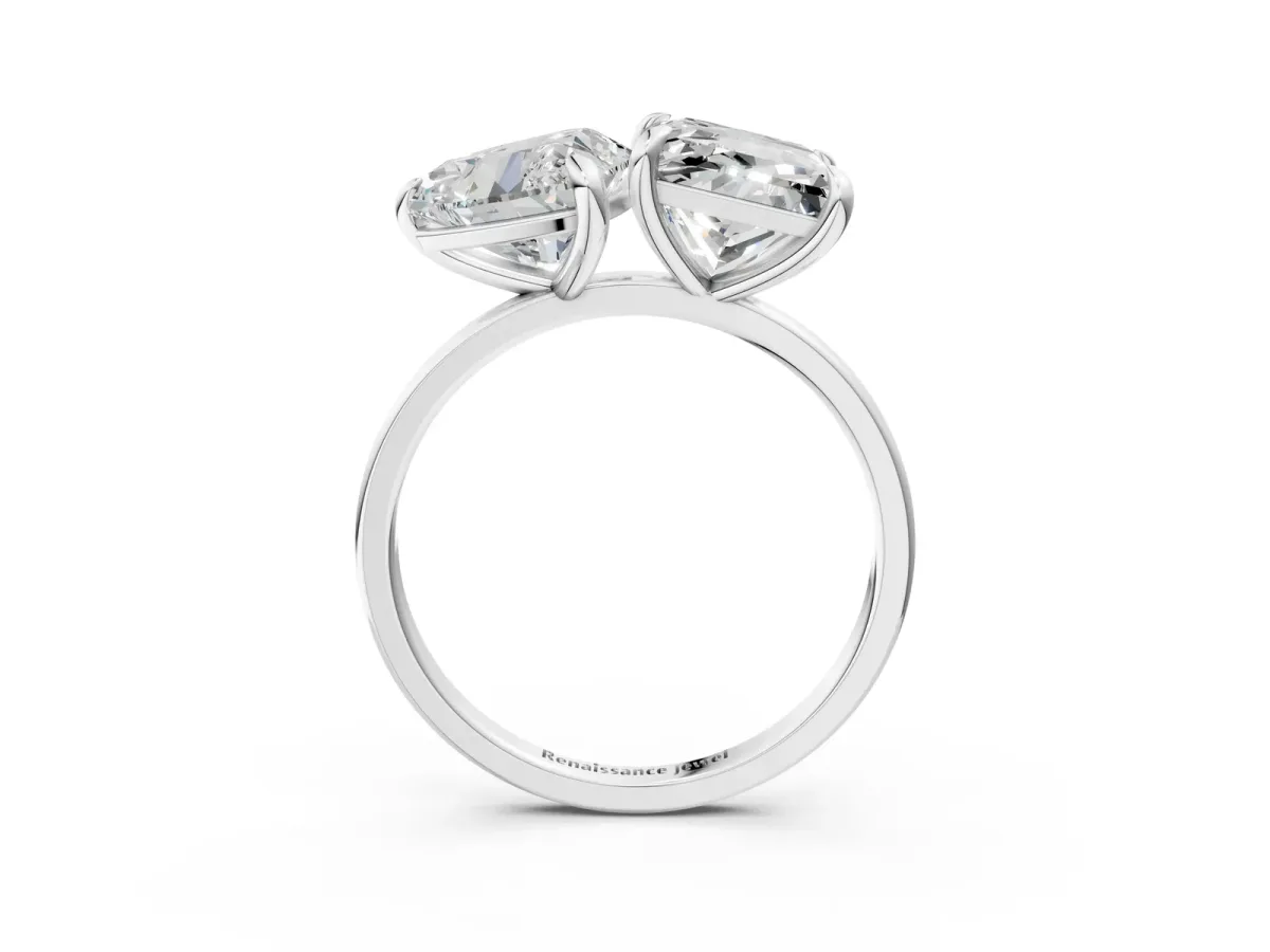 Heart and Princess Toi Moi Ring with Prong Setting and Plain Band Silver