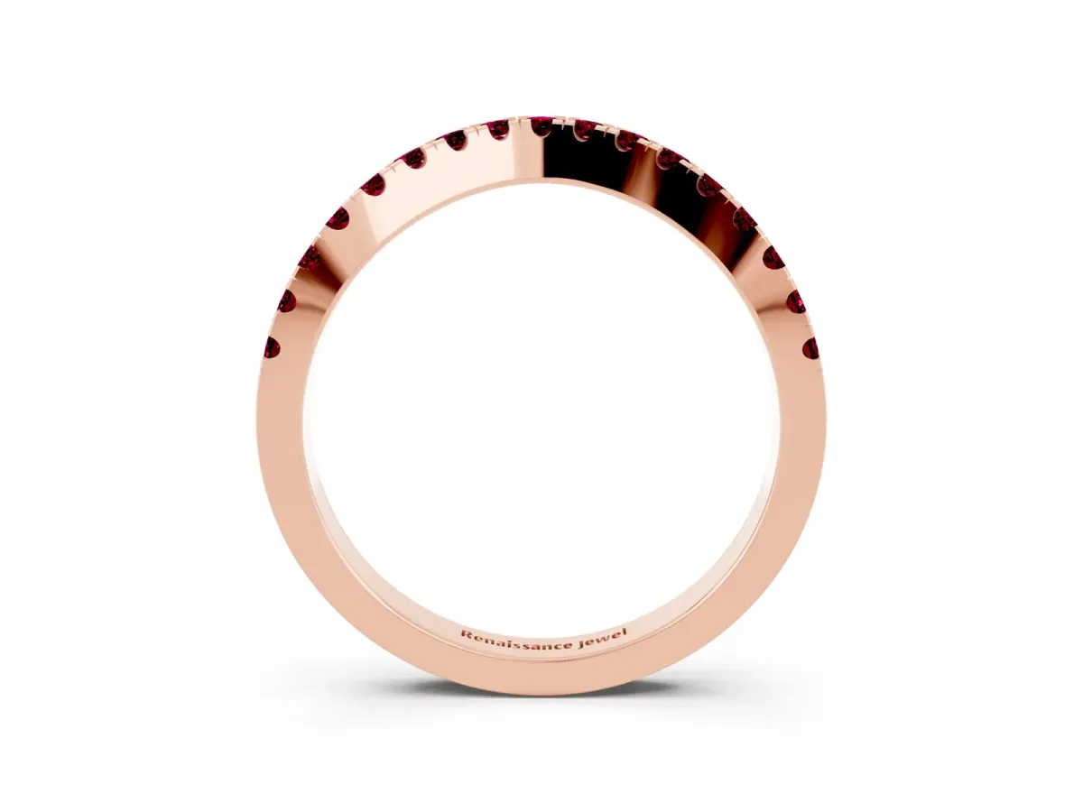 Round Garnet Pavé Curved Band with Shared Prong Setting Rose gold