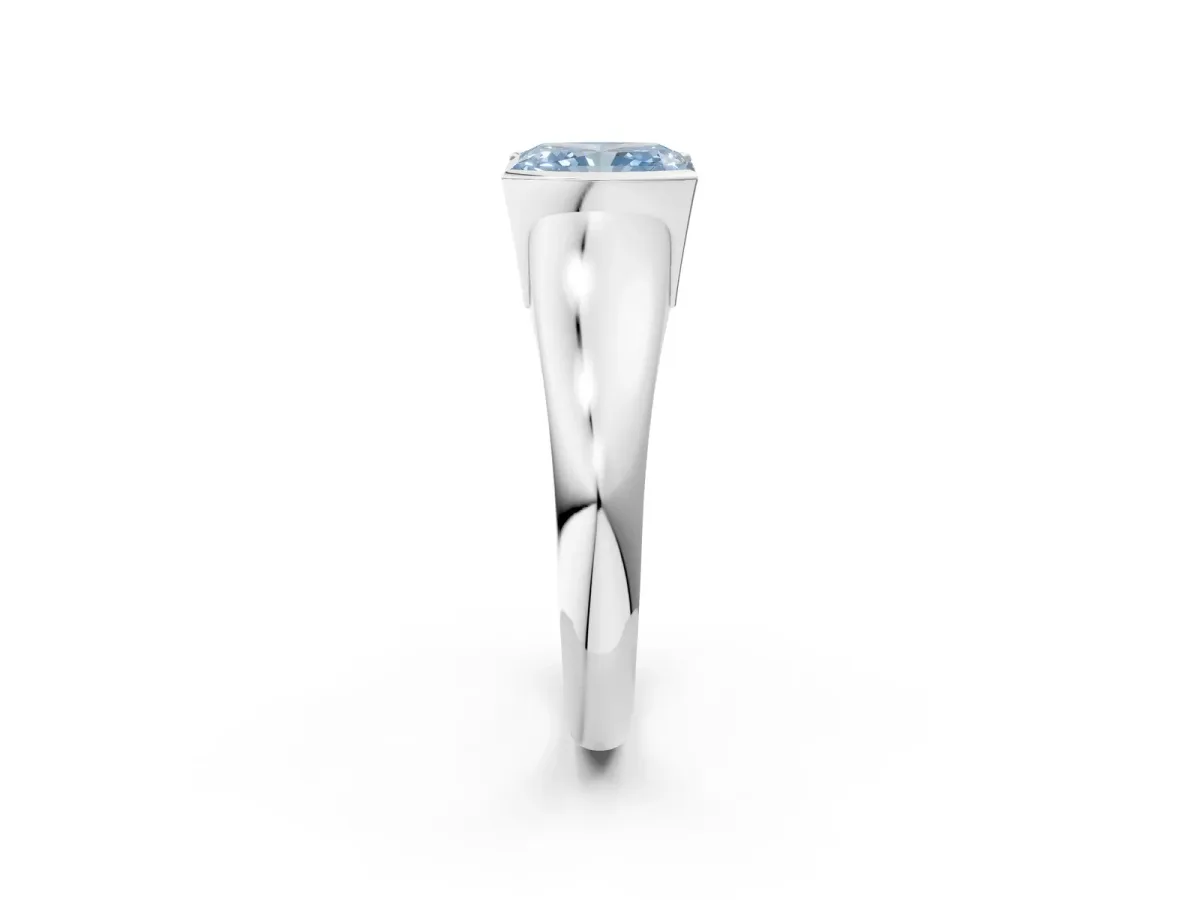 Fancy Blue Radiant Cut Solitaire Tension Set Diamond Ring with Split Shank Band Platinum