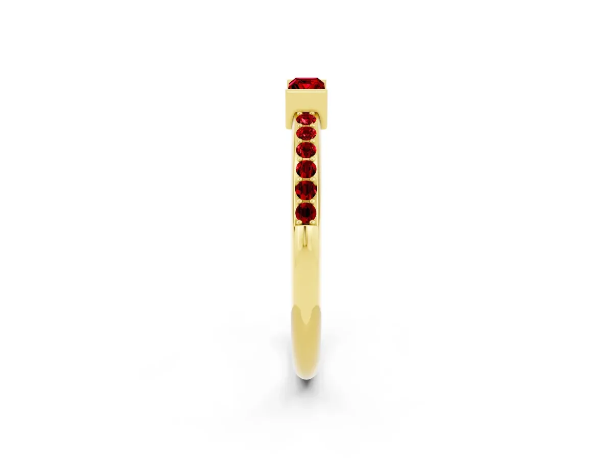 Baguette Ruby Pavé Band with Bar Setting Yellow gold
