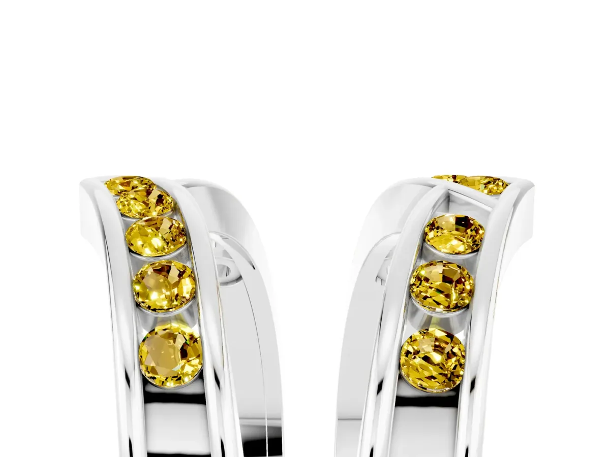 Round Yellow Sapphire Channel-Set Chevron Band White gold