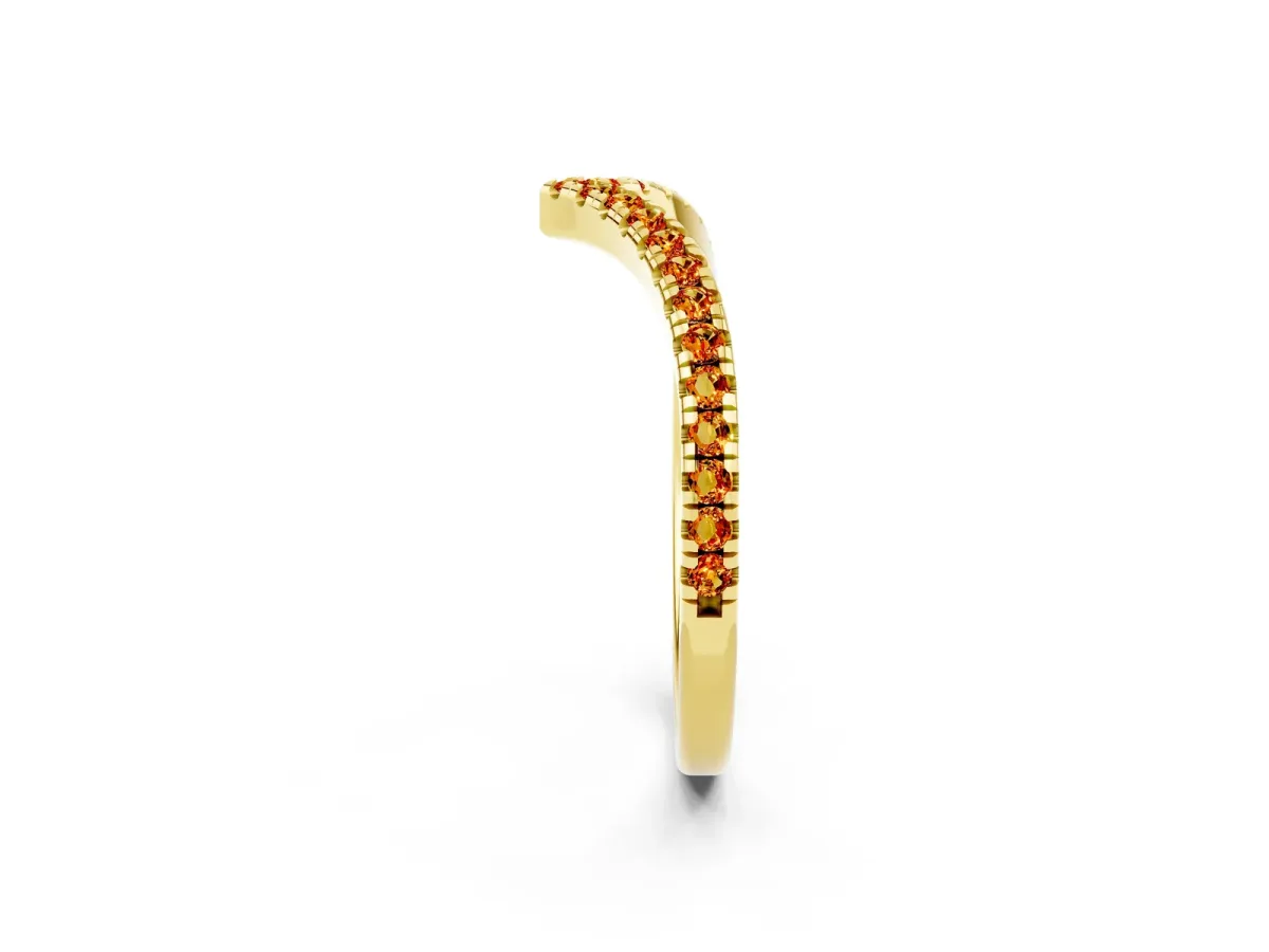 Pavé Round Citrine V-Shaped Chevron Band with Shared Prong Setting Yellow gold