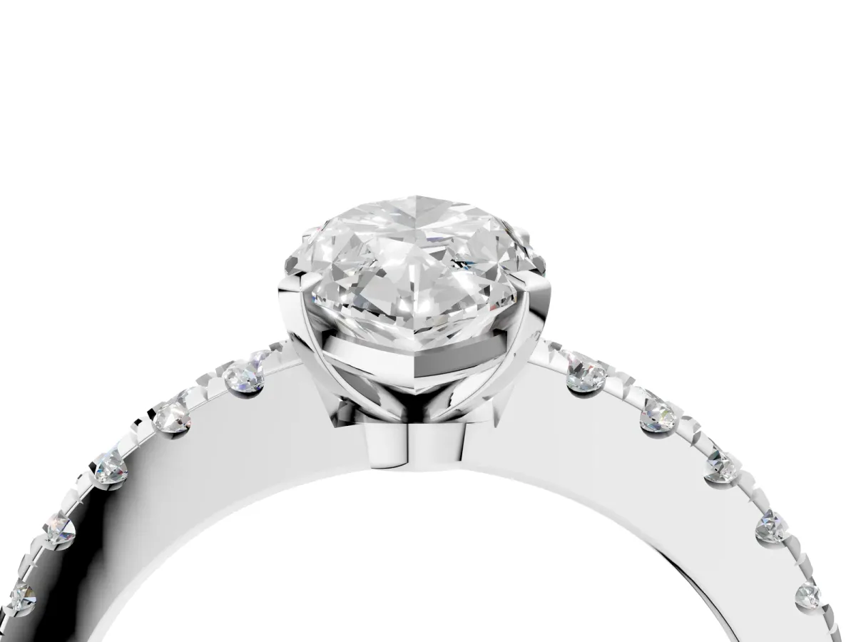 Marquise Cut Solitaire Diamond with Pavé Band and Four-Prong Setting Silver