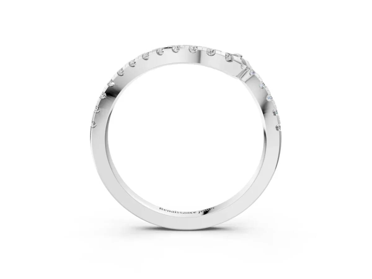 Pavé Round Diamond Chevron Band with Prong Setting Silver